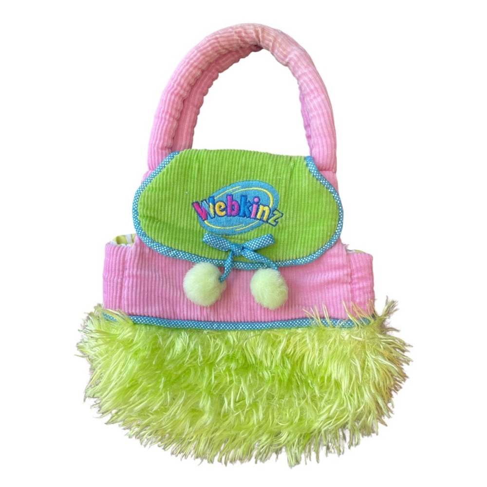 Corduroy Pet Carrier Purse Pink Green Ganz Webkinz HC100 Plush 7” Lovey Toy